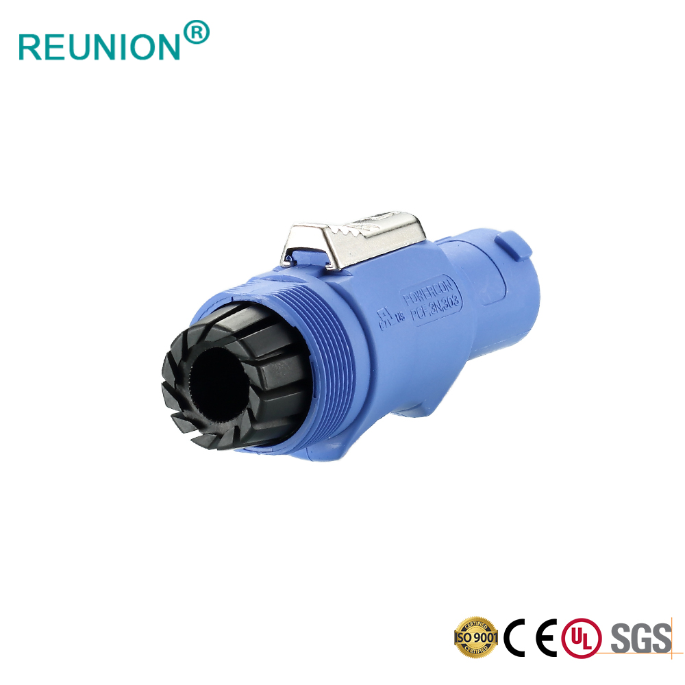 REUION Stage lighting Plastic Plug Screw Blue LED screen Plug 3 pole Lockable cable connector